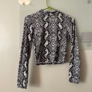 gray snake print mock neck